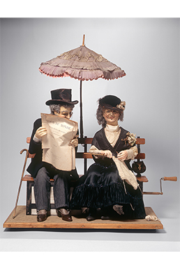 Elderly couple on a park bench animated figures