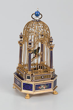 Birdcage with bird automaton and musical mechanism