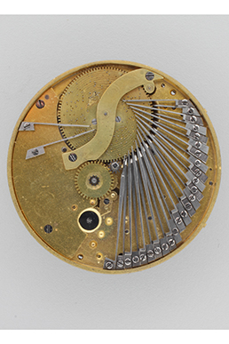 Pocket watch with musical mechanism, interior view