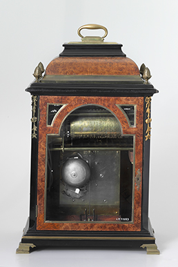 Bracket clock with musical mechanism, interior view